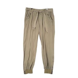 ELEVENSES Green Linen Pleated High Rise Belted Joggers Lagenlook Boho SIZE LARGE